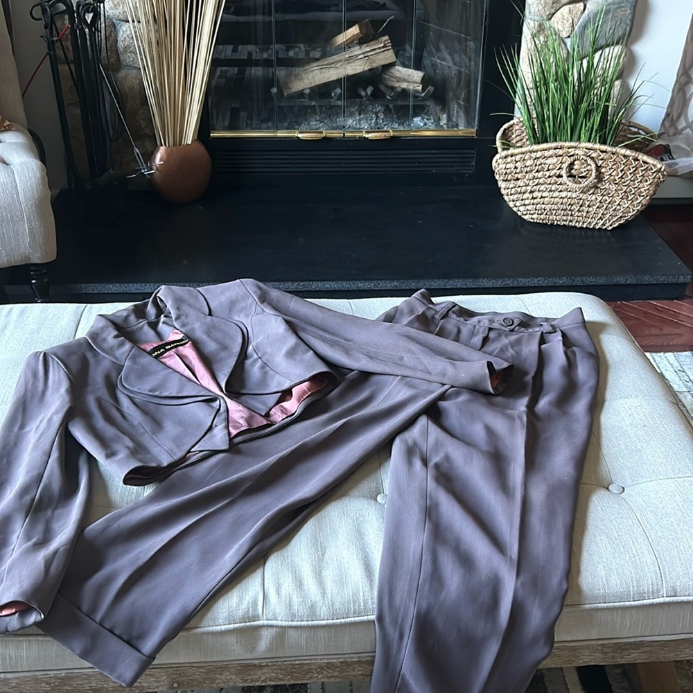 Dina Bar-el Brown Two Piece Suit Set Cropped Blazer Chic Fit Size 8